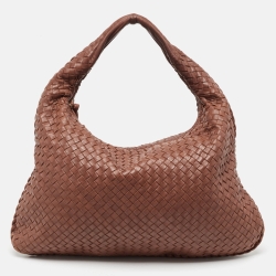 Pre Owned Bottega Veneta Brown Intrecciato Leather Large Veneta Hobo