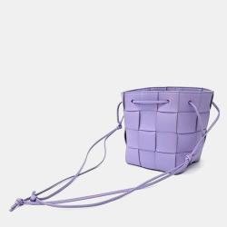 Pre Owned Bottega Veneta Purple Leather Cassette Bucket Bag