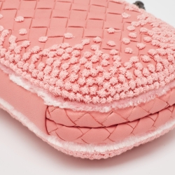 Pre Owned Bottega Veneta Pink Embroidered Intrecciato Leather Knot Clutch