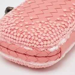 Pre Owned Bottega Veneta Pink Embroidered Intrecciato Leather Knot Clutch