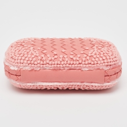Pre Owned Bottega Veneta Pink Embroidered Intrecciato Leather Knot Clutch
