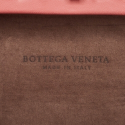 Pre Owned Bottega Veneta Pink Embroidered Intrecciato Leather Knot Clutch