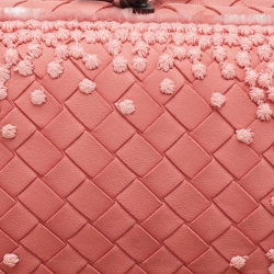 Pre Owned Bottega Veneta Pink Embroidered Intrecciato Leather Knot Clutch