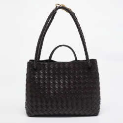 Pre Owned Bottega Veneta Dark Intrecciato Leather Medium Andiamo Bag