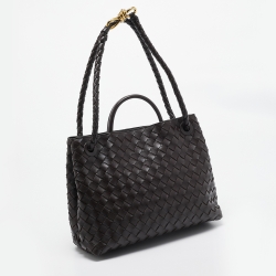 Pre Owned Bottega Veneta Dark Intrecciato Leather Medium Andiamo Bag
