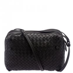 Bottega Veneta Dark Brown Intrecciato Leather Double Messenger Bag