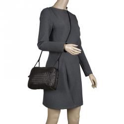 Bottega Veneta Dark Brown Intrecciato Leather Double Messenger Bag