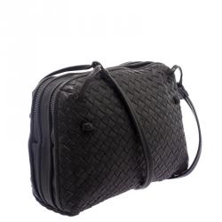 Bottega Veneta Dark Brown Intrecciato Leather Double Messenger Bag