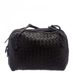 Bottega Veneta Dark Brown Intrecciato Leather Double Messenger Bag