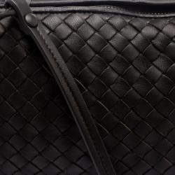 Bottega Veneta Dark Brown Intrecciato Leather Double Messenger Bag