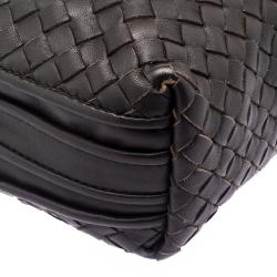 Bottega Veneta Dark Brown Intrecciato Leather Double Messenger Bag