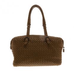 Pre Owned Bottega Veneta Intreciato Brown Top Handle Bag 