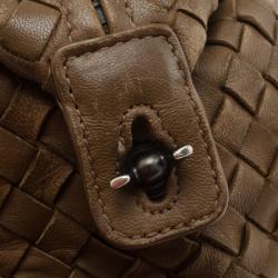 Pre Owned Bottega Veneta Intreciato Brown Top Handle Bag 