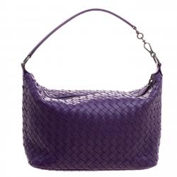 Pre Owned Bottega Veneta Purple Intrecciato Leather Hobo