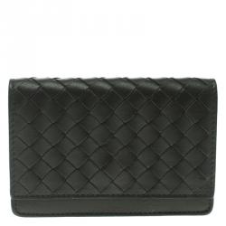 Pre Owned Bottega Veneta Dark Grey Leather Intrecciato Card Holder