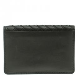 Pre Owned Bottega Veneta Dark Grey Leather Intrecciato Card Holder