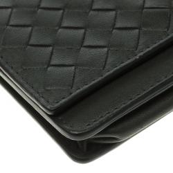 Pre Owned Bottega Veneta Dark Grey Leather Intrecciato Card Holder