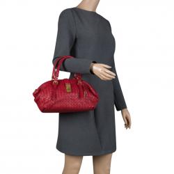 Pre Owned Bottega Veneta Red Intrecciato Leather Satchel