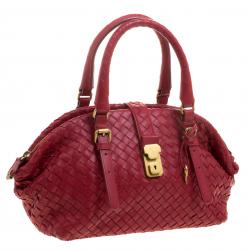 Pre Owned Bottega Veneta Red Intrecciato Leather Satchel