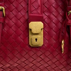 Pre Owned Bottega Veneta Red Intrecciato Leather Satchel