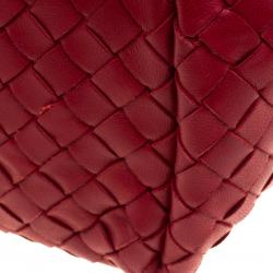Pre Owned Bottega Veneta Red Intrecciato Leather Satchel