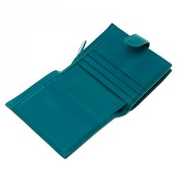 Pre Owned محفظة بوتيغا فينيتا كومباكت جلد انترشياتو تركواز