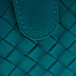 Pre Owned محفظة بوتيغا فينيتا كومباكت جلد انترشياتو تركواز