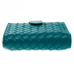 Pre Owned محفظة بوتيغا فينيتا كومباكت جلد انترشياتو تركواز