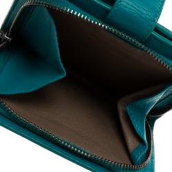 Pre Owned محفظة بوتيغا فينيتا كومباكت جلد انترشياتو تركواز