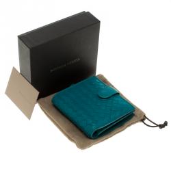 Pre Owned محفظة بوتيغا فينيتا كومباكت جلد انترشياتو تركواز