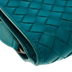 Pre Owned محفظة بوتيغا فينيتا كومباكت جلد انترشياتو تركواز