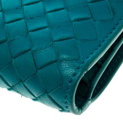 Pre Owned محفظة بوتيغا فينيتا كومباكت جلد انترشياتو تركواز