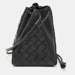 Bottega Veneta Black Intrecciato Leather Mini Knot Bucket Clutch Bag