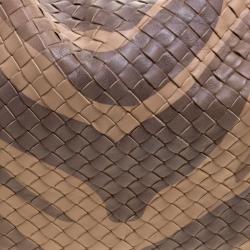 Pre Owned Bottega Veneta Beige Tiger Print Intrecciato Leather Python Trim Hobo