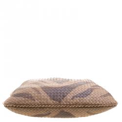Pre Owned Bottega Veneta Beige Tiger Print Intrecciato Leather Python Trim Hobo