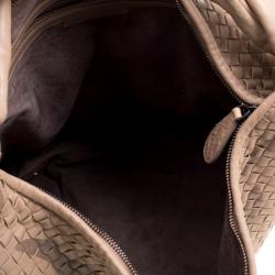 Pre Owned Bottega Veneta Beige Tiger Print Intrecciato Leather Python Trim Hobo