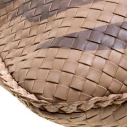 Pre Owned Bottega Veneta Beige Tiger Print Intrecciato Leather Python Trim Hobo