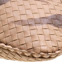 Pre Owned Bottega Veneta Beige Tiger Print Intrecciato Leather Python Trim Hobo