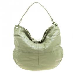 Pre Owned Bottega Veneta Olive Green Leather Woven Handle Hobo