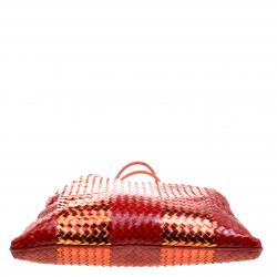 Pre Owned Bottega Veneta Metallic Red Liquid Stripe Intrecciato Leather Oversized Tote