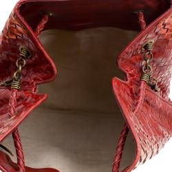 Pre Owned Bottega Veneta Metallic Red Liquid Stripe Intrecciato Leather Oversized Tote