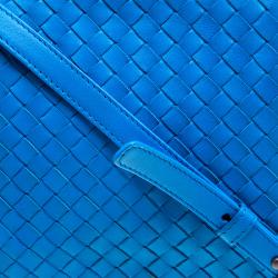 Pre Owned Bottega Veneta Blue Intrecciato Leather Full Flap Crossbody Bag