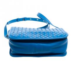 Pre Owned Bottega Veneta Blue Intrecciato Leather Full Flap Crossbody Bag