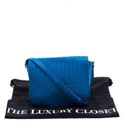 Pre Owned Bottega Veneta Blue Intrecciato Leather Full Flap Crossbody Bag