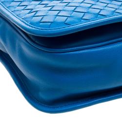 Pre Owned Bottega Veneta Blue Intrecciato Leather Full Flap Crossbody Bag