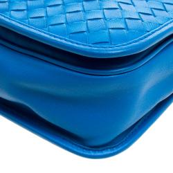 Pre Owned Bottega Veneta Blue Intrecciato Leather Full Flap Crossbody Bag
