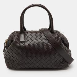 مملوكة مسبقًا Bottega Veneta Dark Brown Intrecciato Leather Medium Bauletto Bag