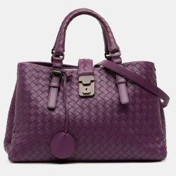 Pre Owned Bottega Veneta Purple Small Nappa Intrecciato Roma Satchel