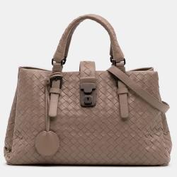 Pre Owned Bottega Veneta Beige Brown Small Nappa Intrecciato Roma Satchel