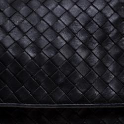 Pre Owned Bottega Veneta Black Intrecciato Leather Braided Handle Flap Shoulder Bag 
